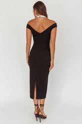 Tyla Contrast Mesh Halter Midi Dress Black